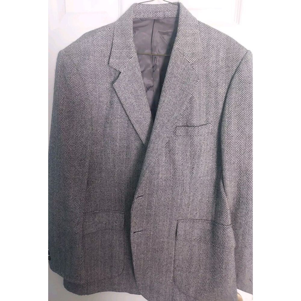 Joe Namath Blazer Men 44R Black‎ White Gray Wool Tweed Lined Vent Classic Career